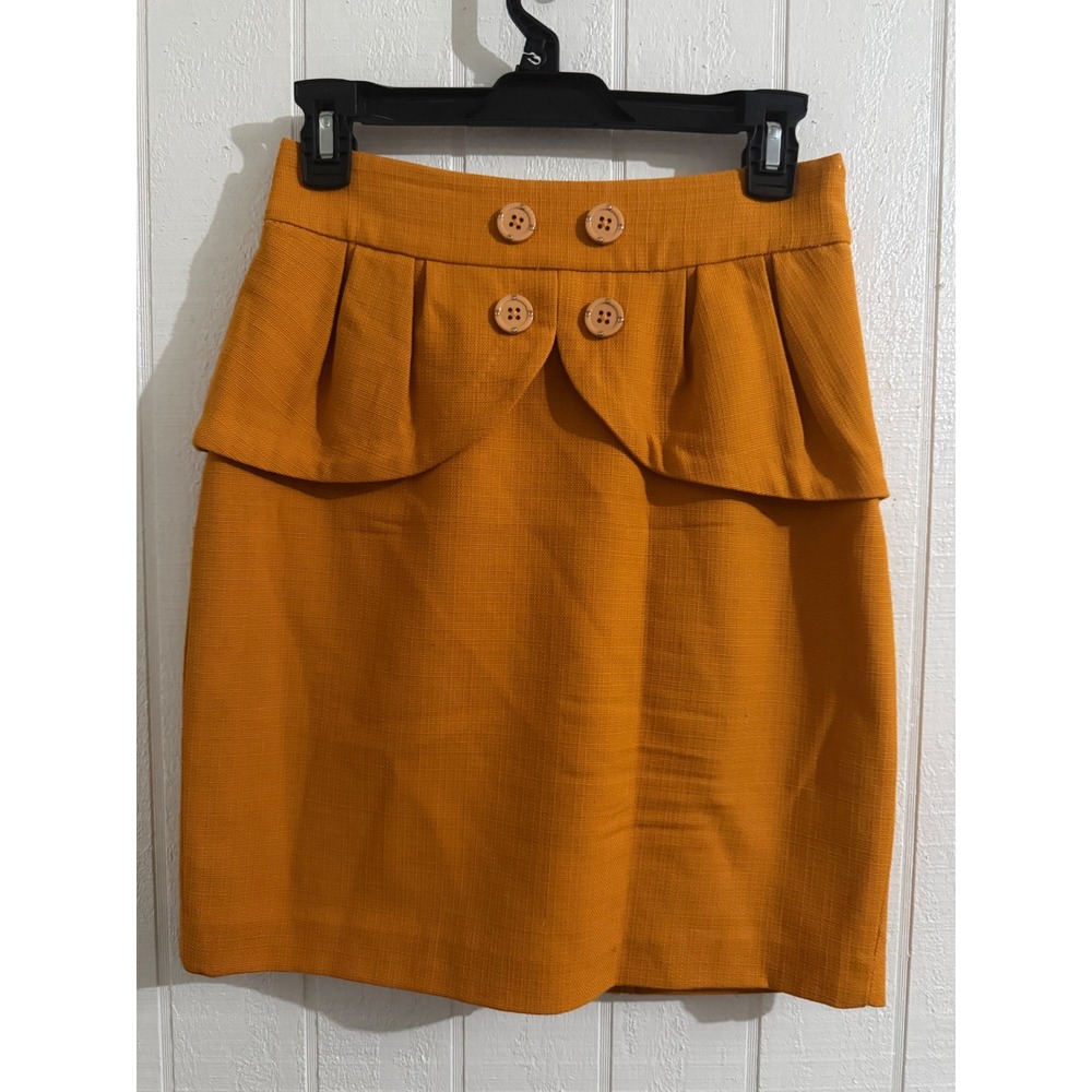 Leifsdottir Mustard Yellow Wool Peplum Pencil Skirt Button Detail Size 2